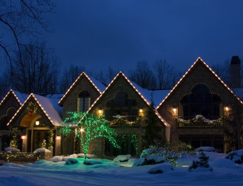 Residential Christmas Decor Nighttime View